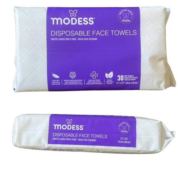 Modess Disposable Face Towels Dry Wipes USE DRY OR WET– 30CT - Picture 2 of 5